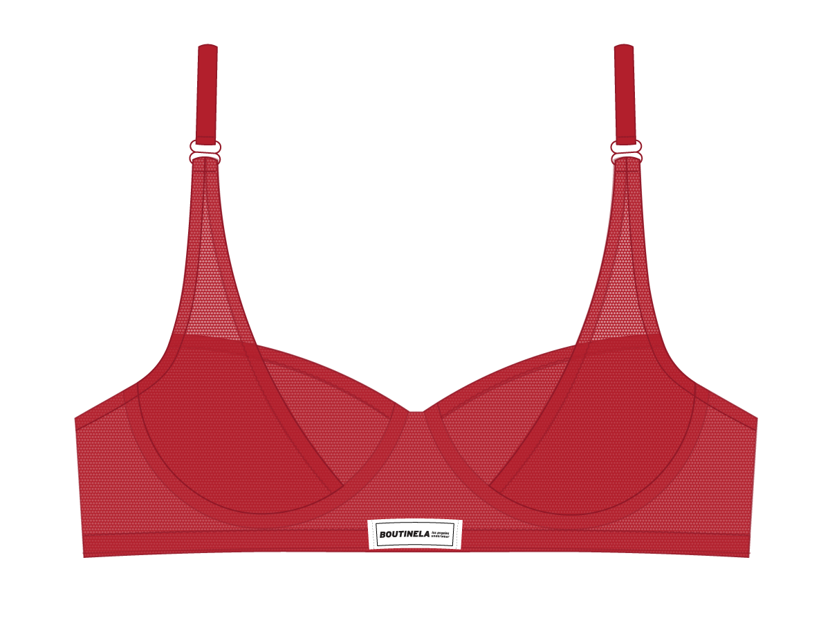 Red Mesh Lace Underwire Bra