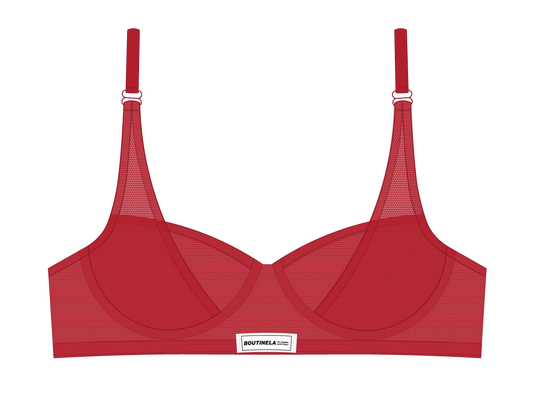 Red Mesh Lace Underwire Bra