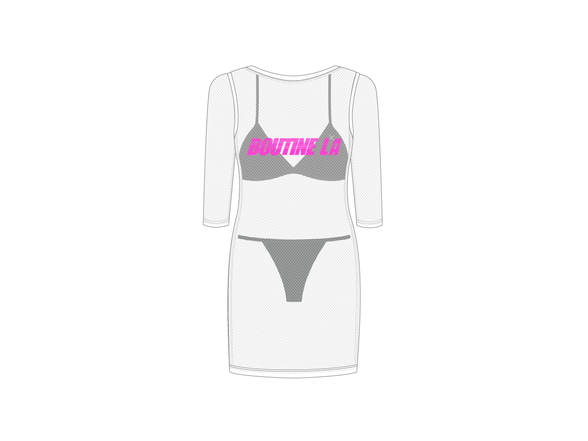 Mesh Midi Cover Up Dress w/ Logo Print