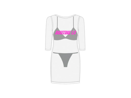 Mesh Midi Cover Up Dress w/ Logo Print