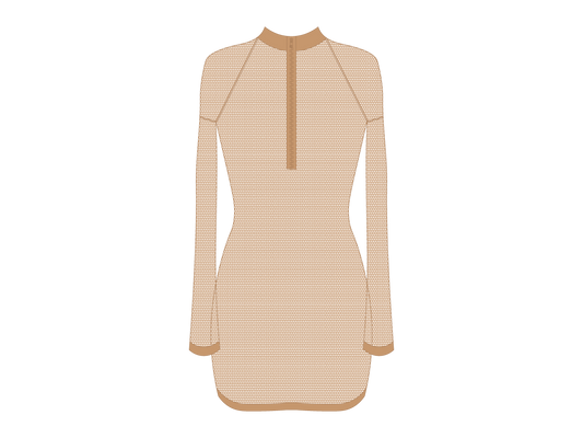 Nude Mesh Zipper Logo Cover-up Dress