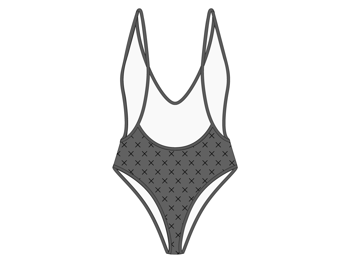 Black-Grey Logo Print Retro One-Piece