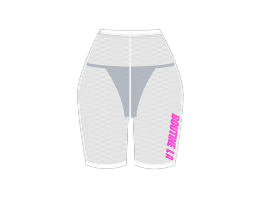 Mesh Biker Shorts Cover Up w/ Logo Print