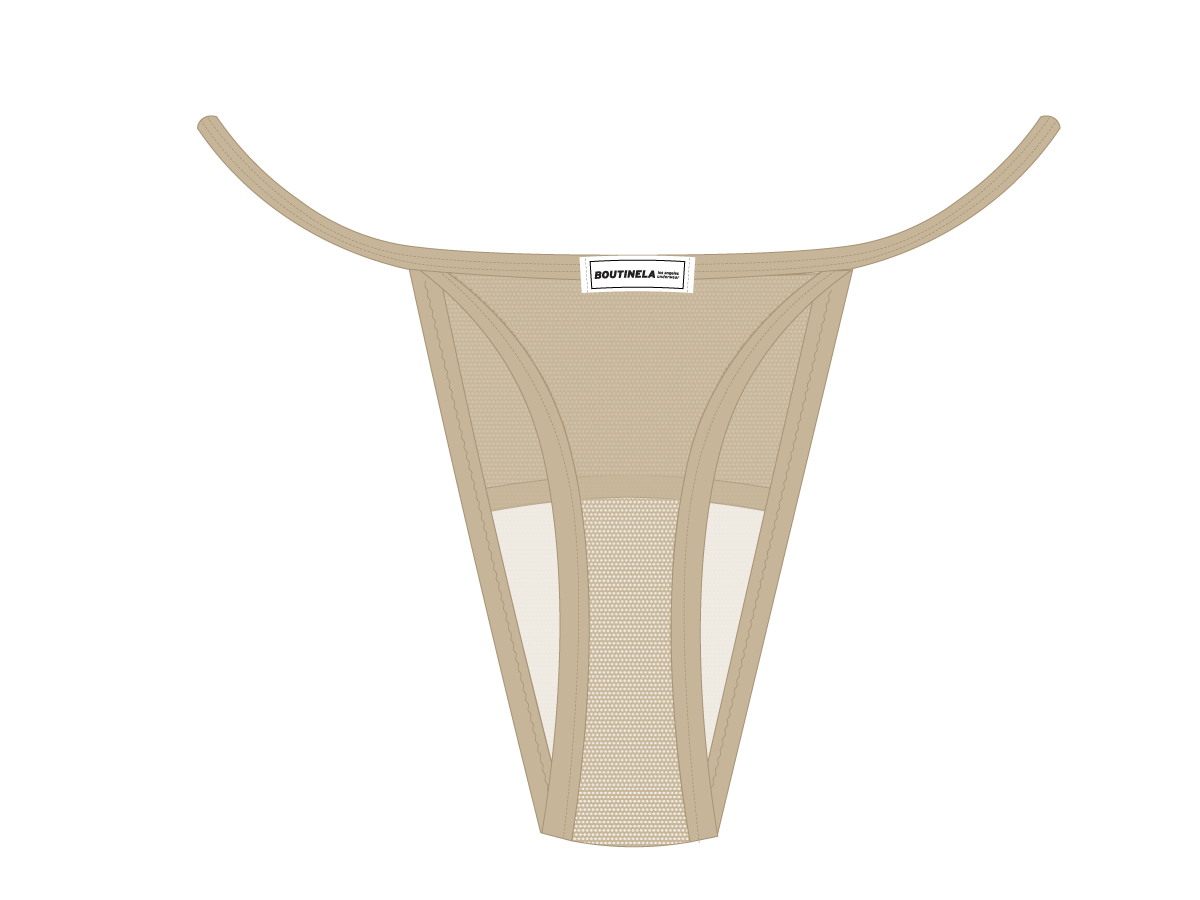 Khaki Mesh Lace Thong Panty