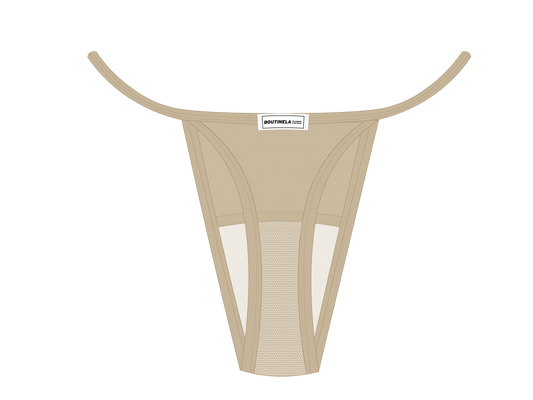Khaki Mesh Lace Thong Panty